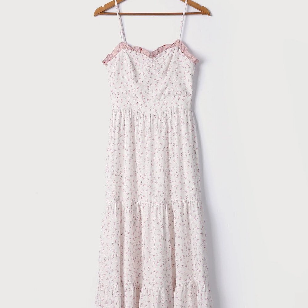 Lulu's Simpler Times Cream Floral Print maxi M - Picture 2 of 6